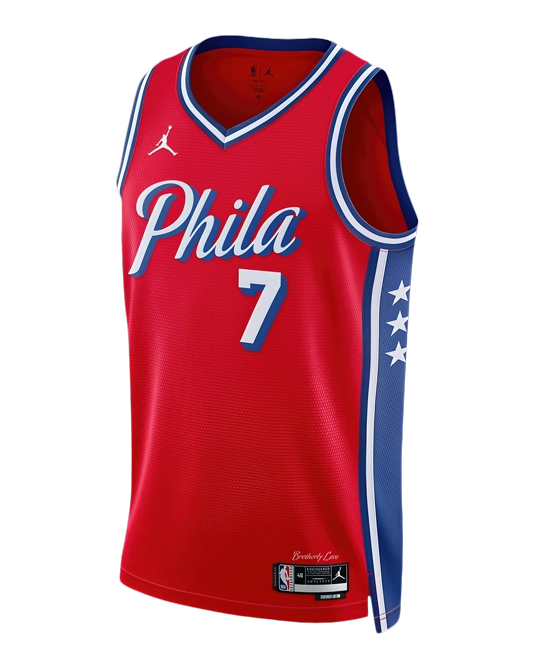 Джерси Джейлена Брауна Philadelphia 76ers Statement Edition, вид спереди
